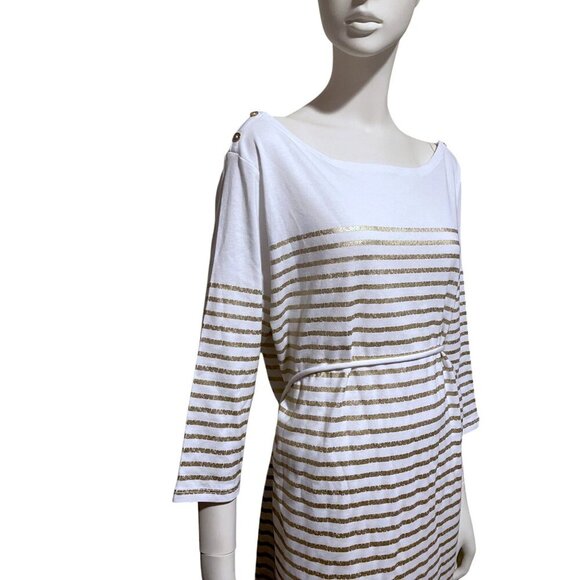 NWT Lauren Ralph Lauren Striped Midi Dress 2X Boat Neck Gold Nautical Resort - Picture 4 of 16